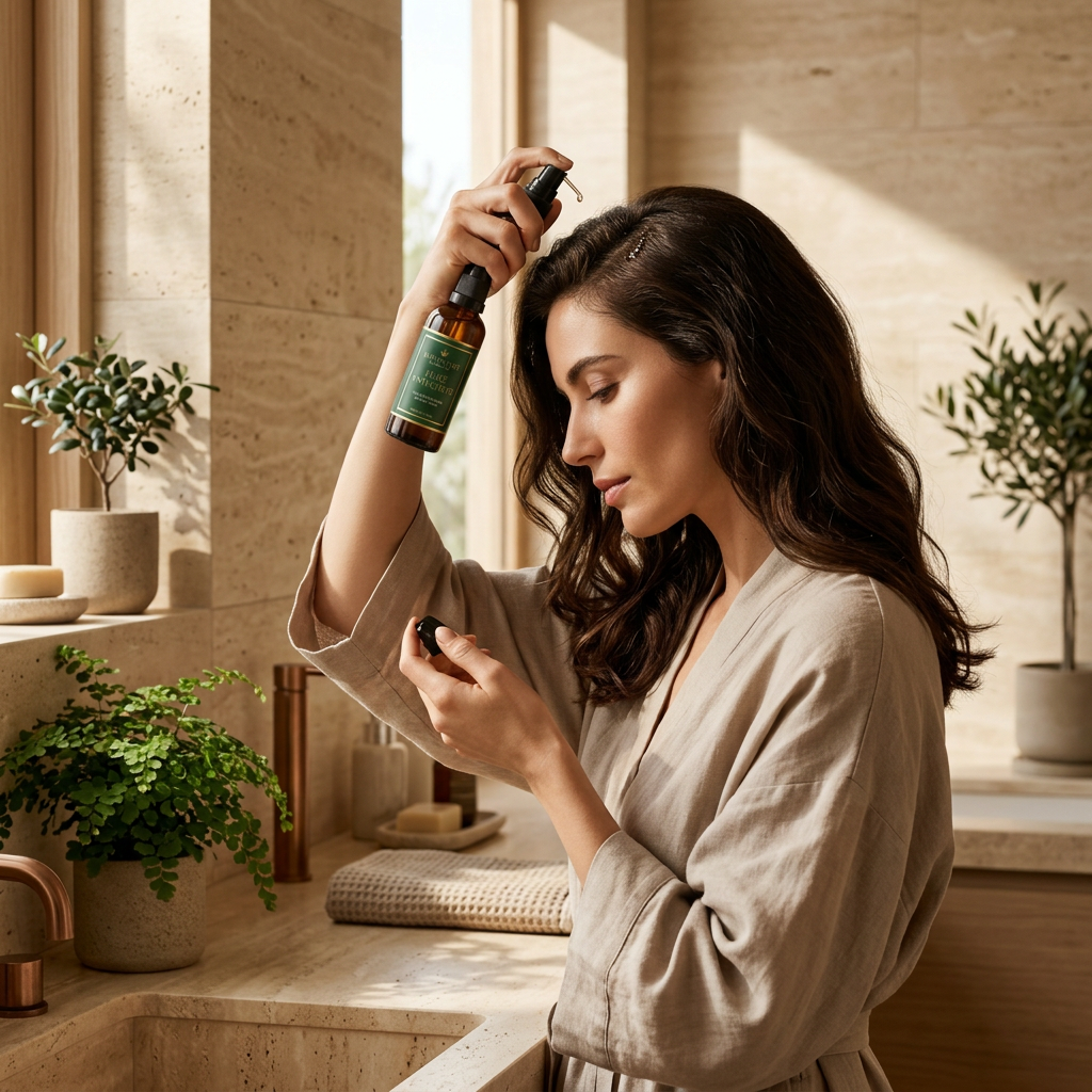Application de l'Huile Anti-Chute Elixir Vert sur les racines